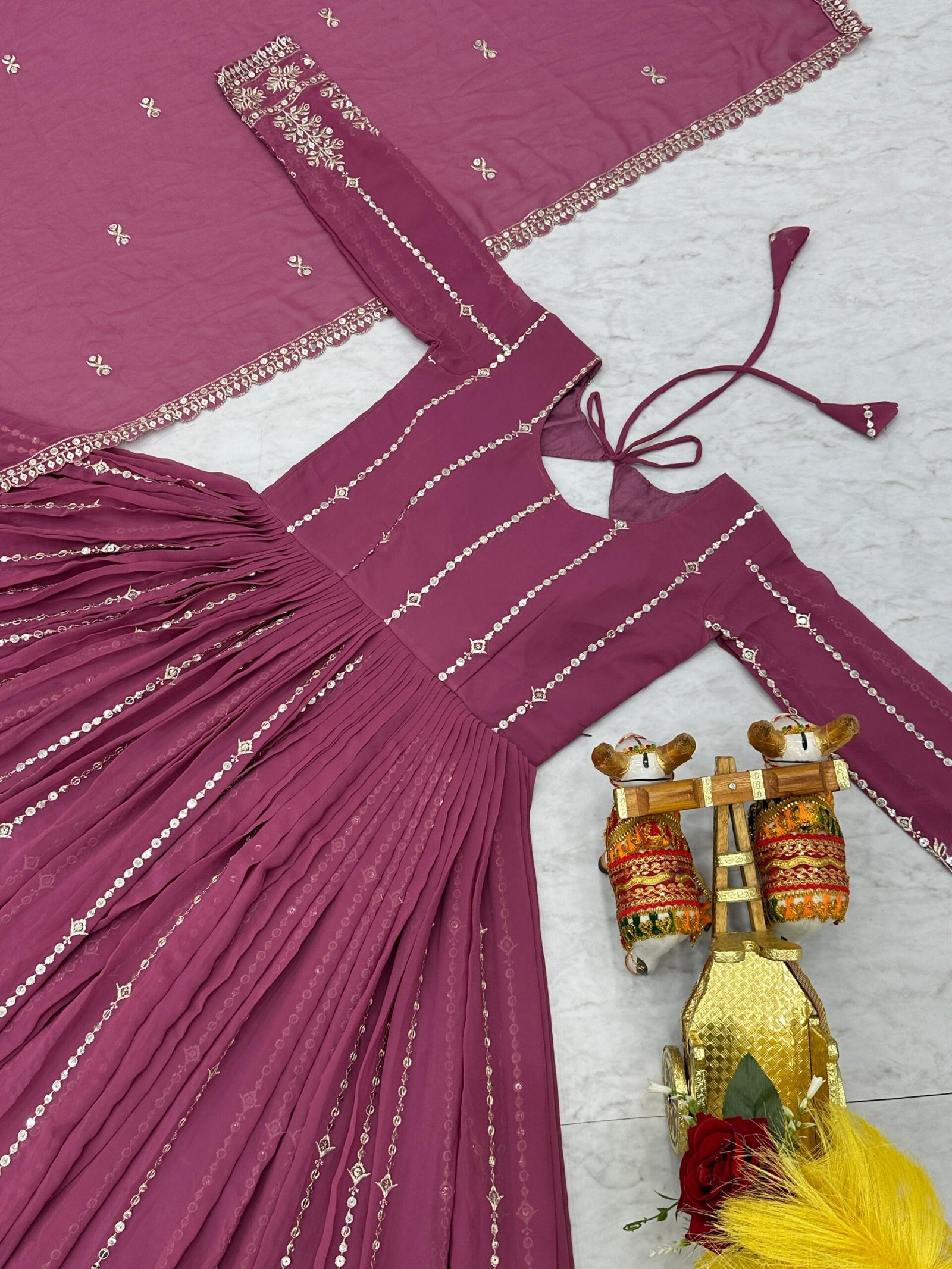 Women’s Fox Georgette Embroidered Gown with Dupatta | Heavy Sequence Work Party Wear Gown - Image 5