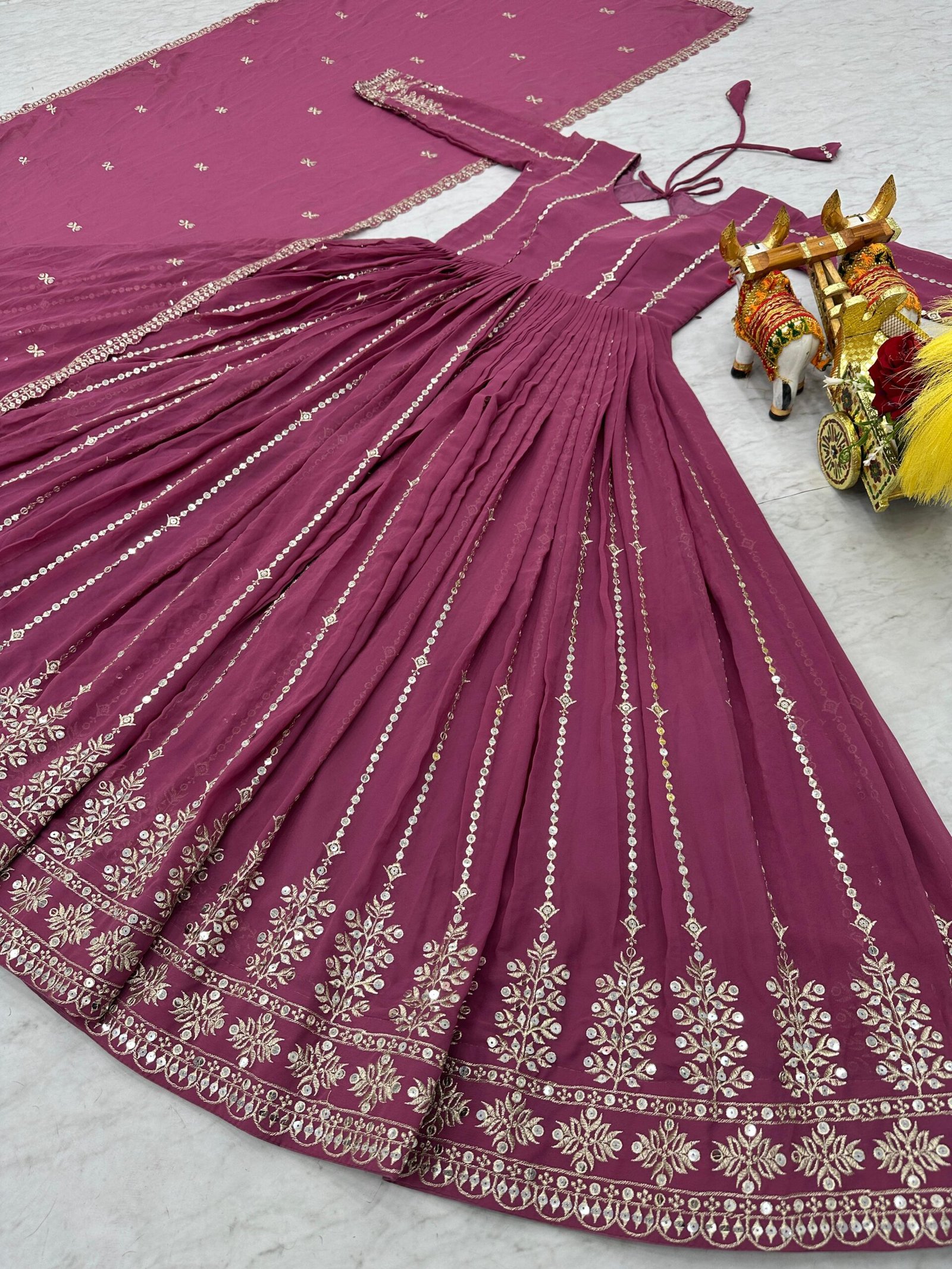 Women’s Fox Georgette Embroidered Gown with Dupatta | Heavy Sequence Work Party Wear Gown - Image 9