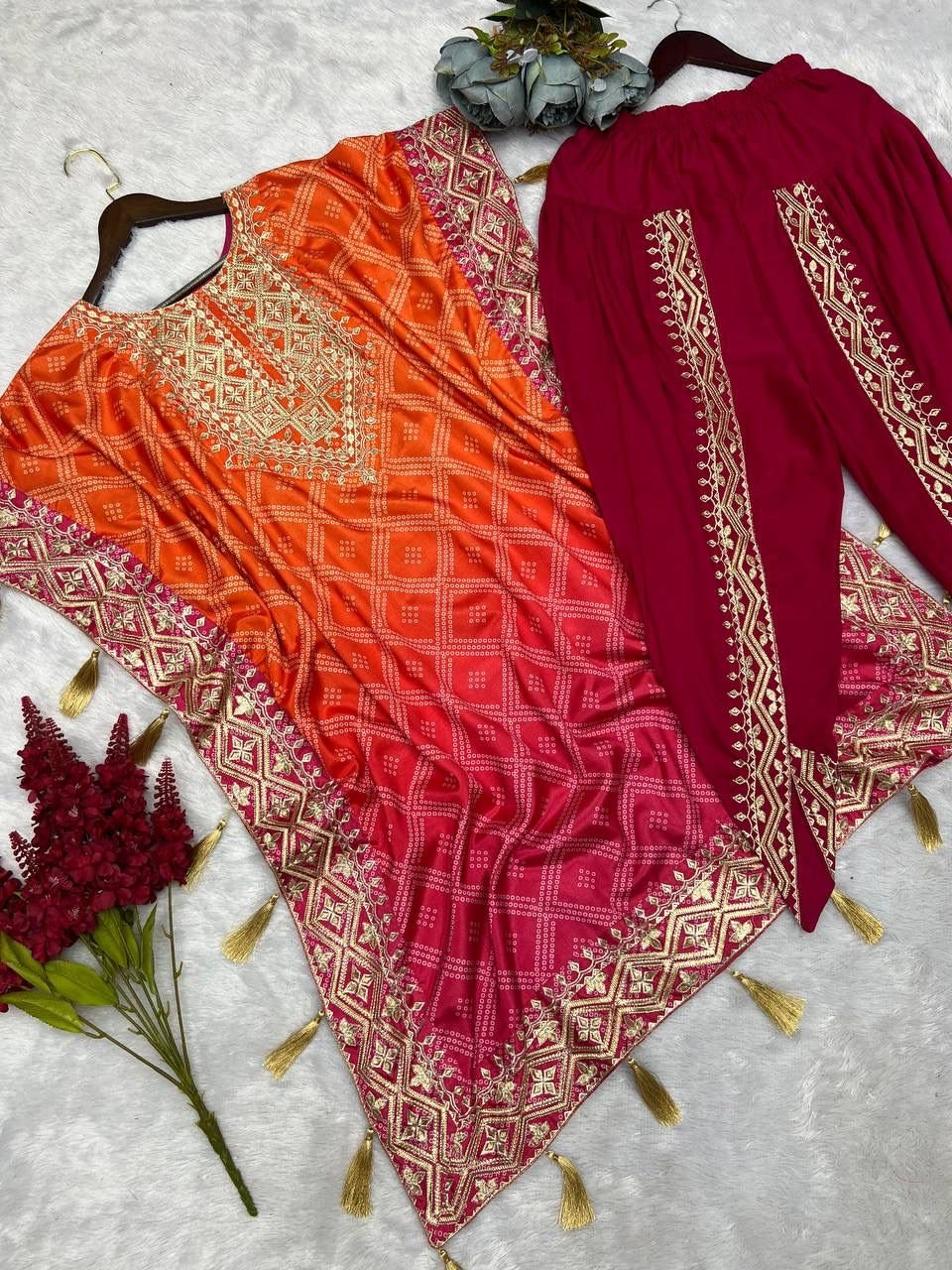 Women’s Printed Chinon Silk Kaftan with Dhoti Set – Embroidered Festive Ethnic Wear - Image 8