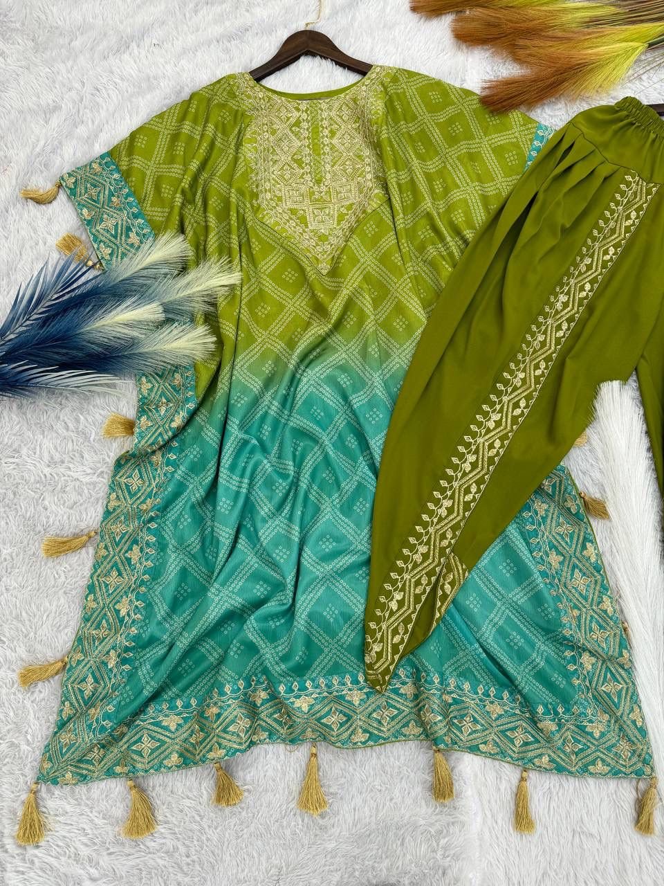 Women’s Printed Chinon Silk Kaftan with Dhoti Set – Embroidered Festive Ethnic Wear - Image 10