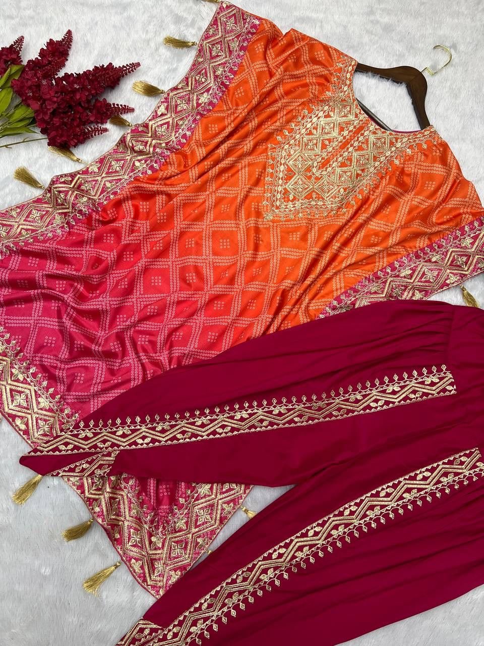Women’s Printed Chinon Silk Kaftan with Dhoti Set – Embroidered Festive Ethnic Wear - Image 7