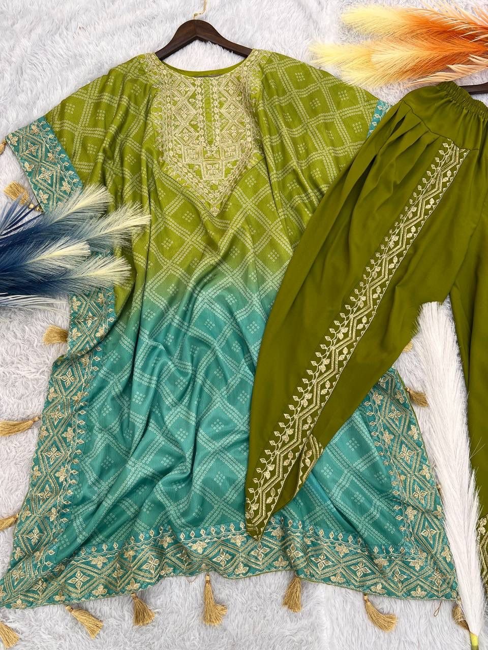Women’s Printed Chinon Silk Kaftan with Dhoti Set – Embroidered Festive Ethnic Wear - Image 9