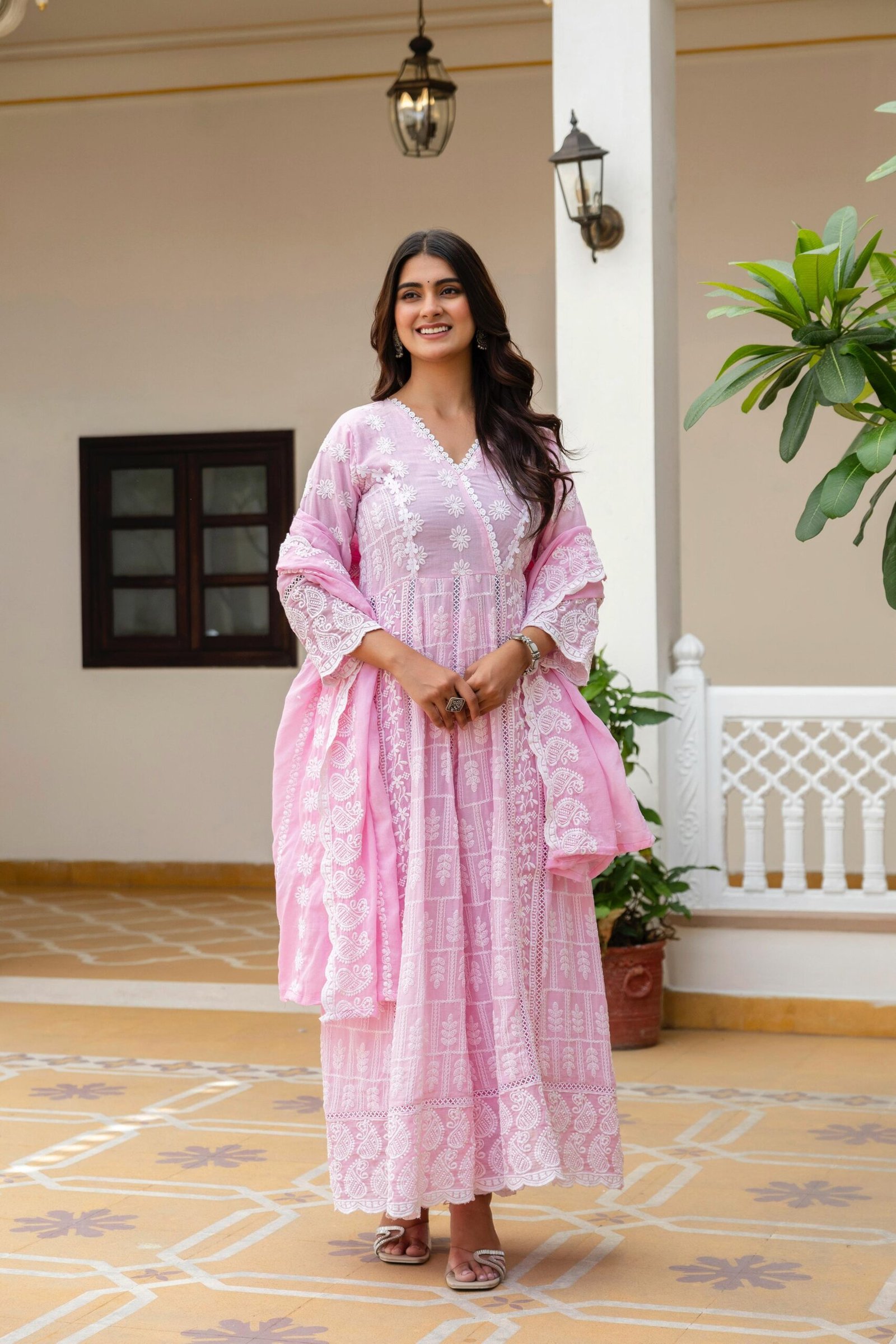 Women’s Pure Mal Cotton Lucknowi Work Party Wear Suit Set with Dupatta - Image 10