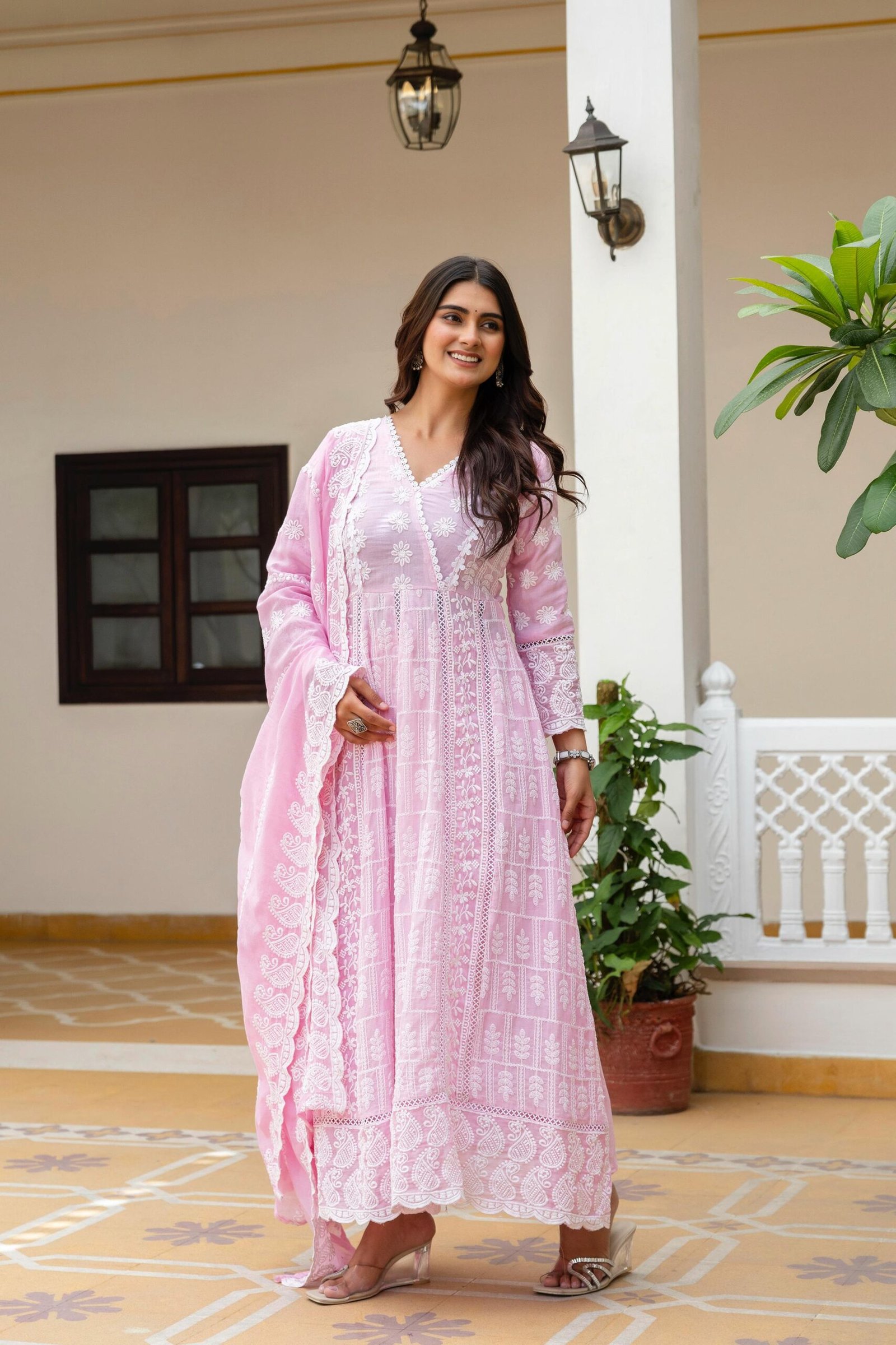 Women’s Pure Mal Cotton Lucknowi Work Party Wear Suit Set with Dupatta - Image 13