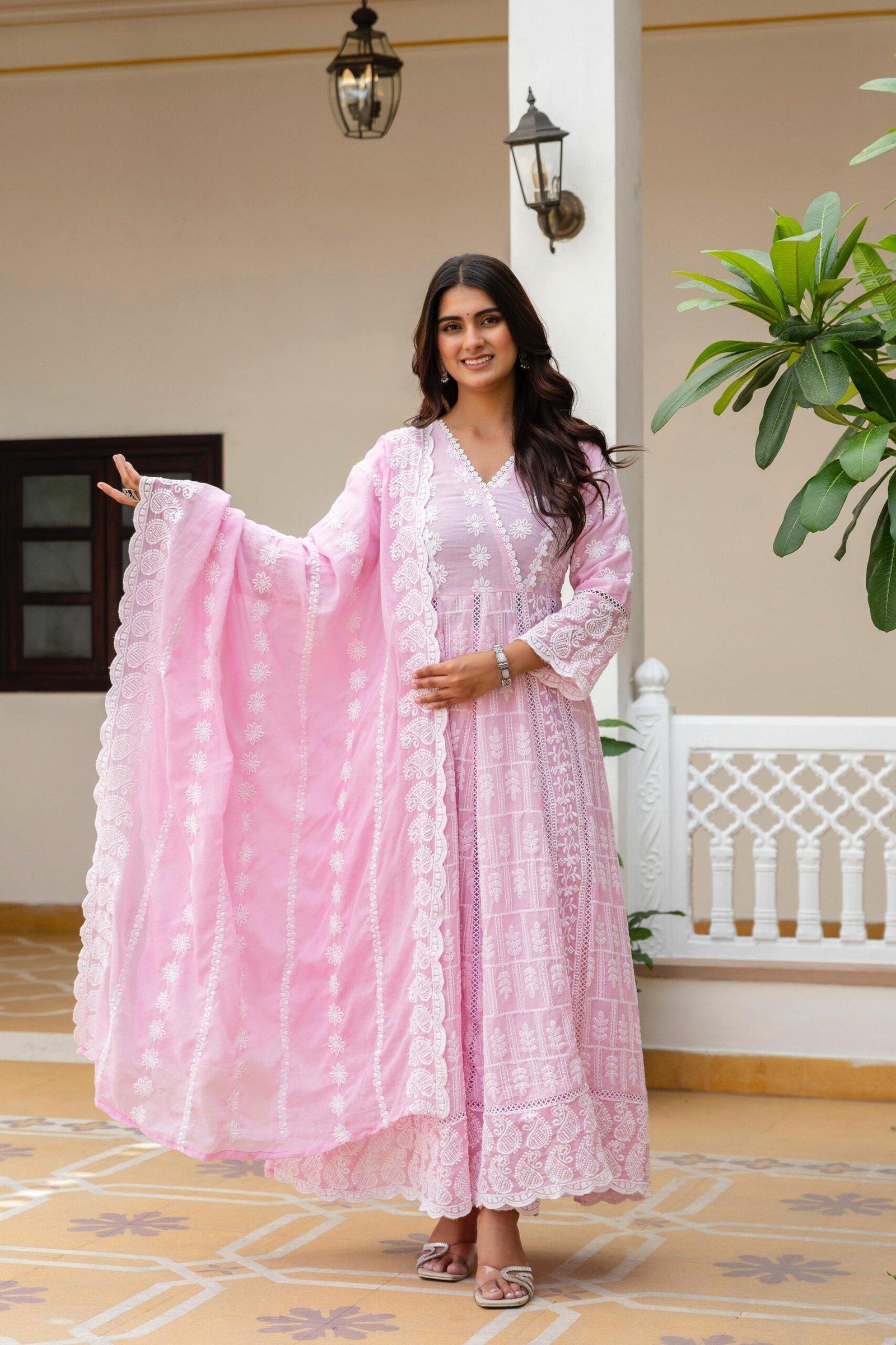 Women’s Pure Mal Cotton Lucknowi Work Party Wear Suit Set with Dupatta - Image 14