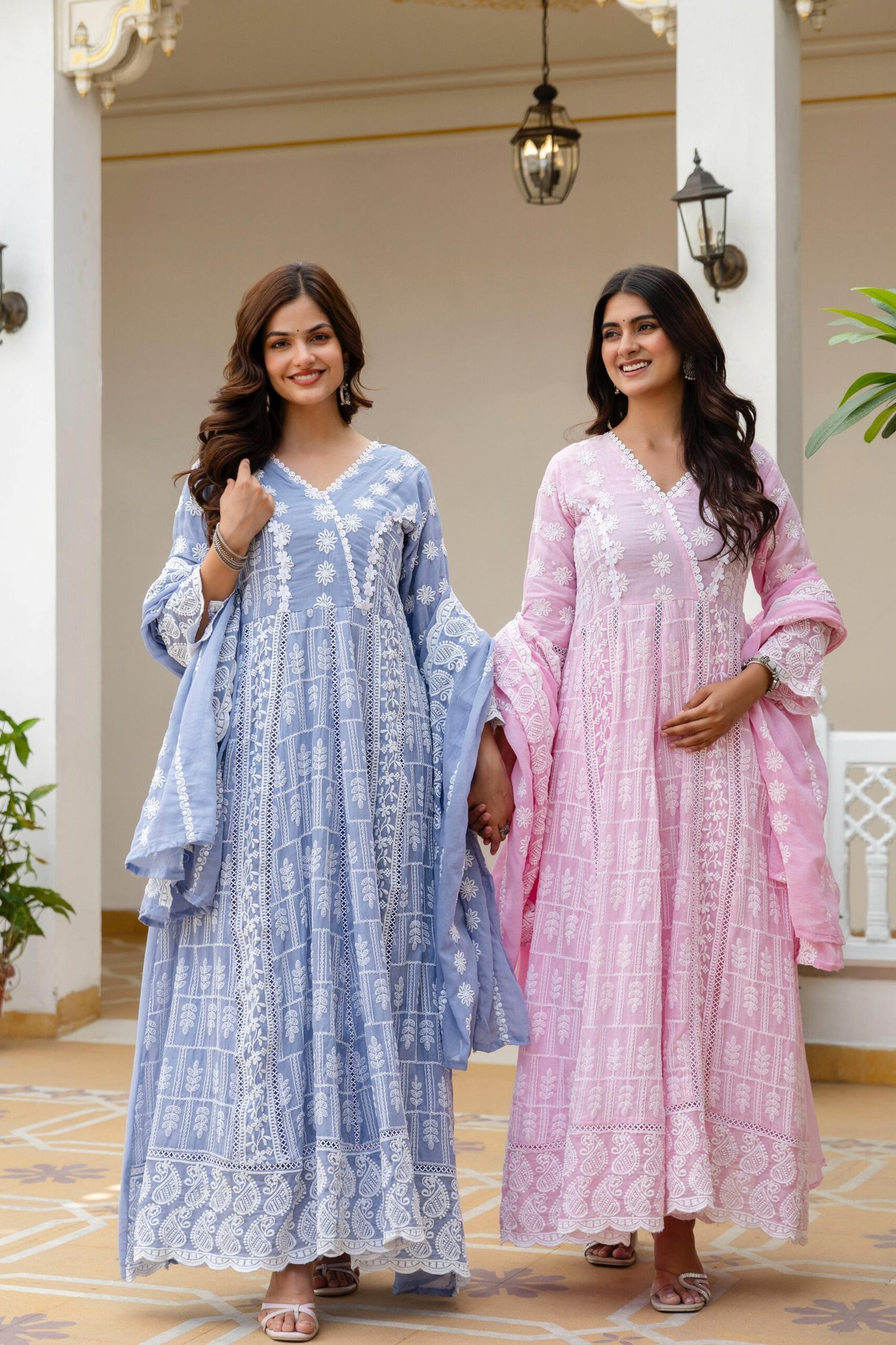 Women’s Pure Mal Cotton Lucknowi Work Party Wear Suit Set with Dupatta - Image 16