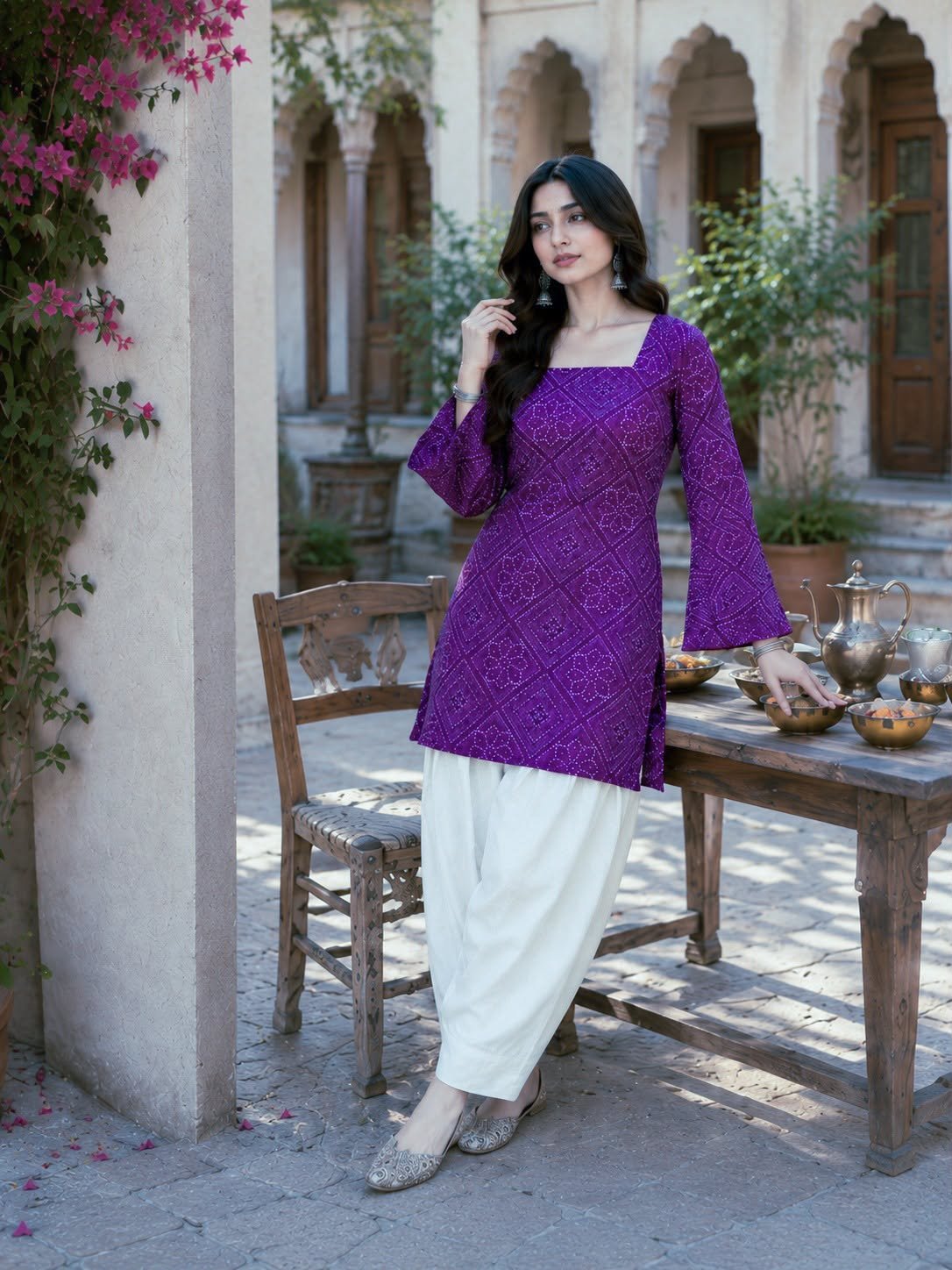 Women’s Summer Cotton Bandhej Print Top Pant Set with Farsi Pant - Image 4