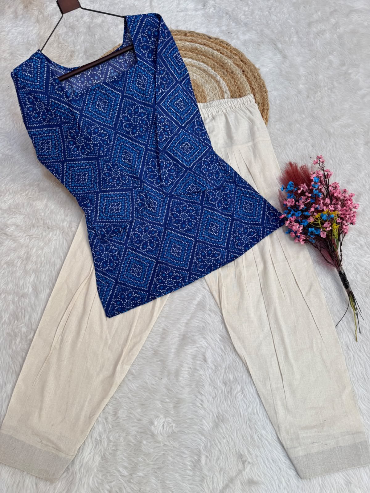 Women’s Summer Cotton Bandhej Print Top Pant Set with Farsi Pant - Image 9