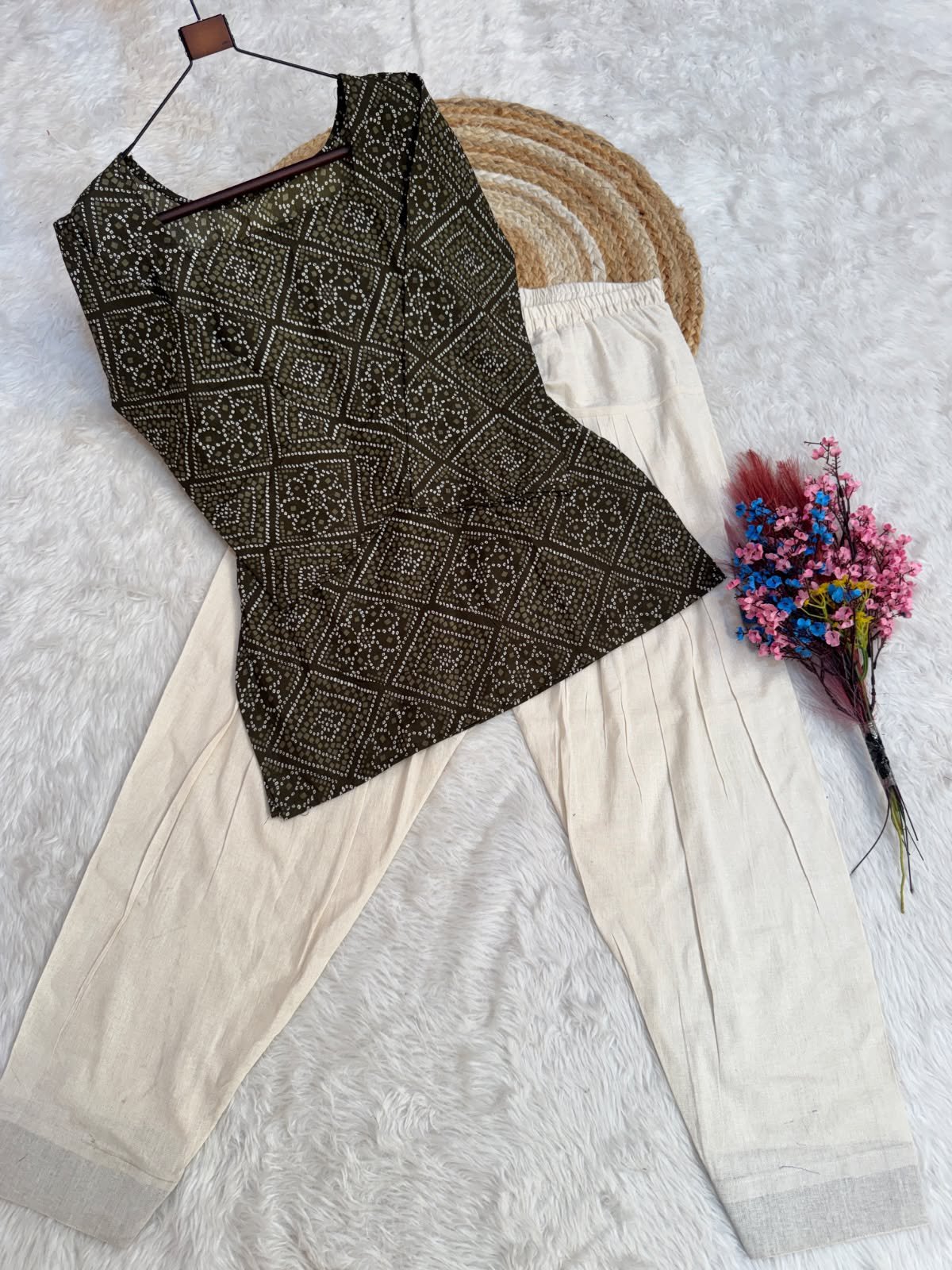 Women’s Summer Cotton Bandhej Print Top Pant Set with Farsi Pant - Image 8