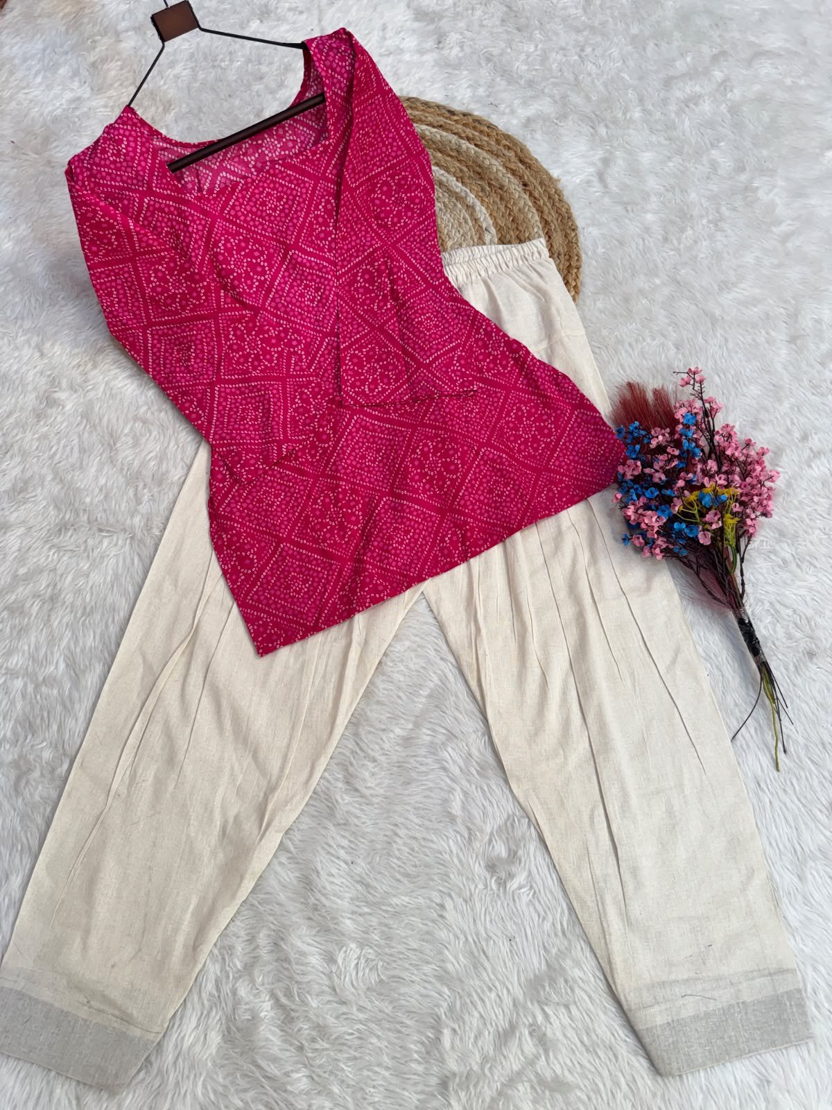 Women’s Summer Cotton Bandhej Print Top Pant Set with Farsi Pant - Image 7