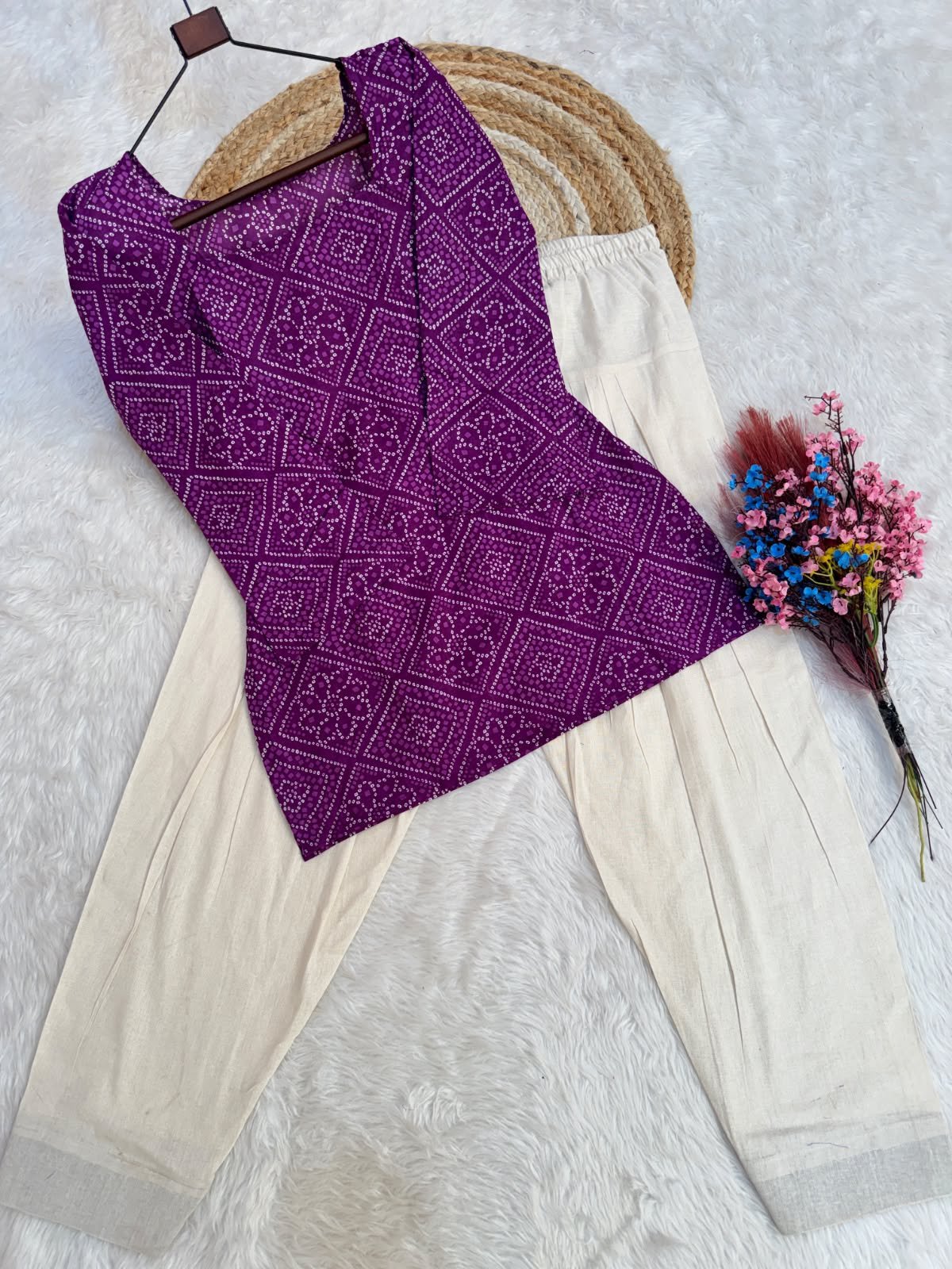 Women’s Summer Cotton Bandhej Print Top Pant Set with Farsi Pant - Image 6