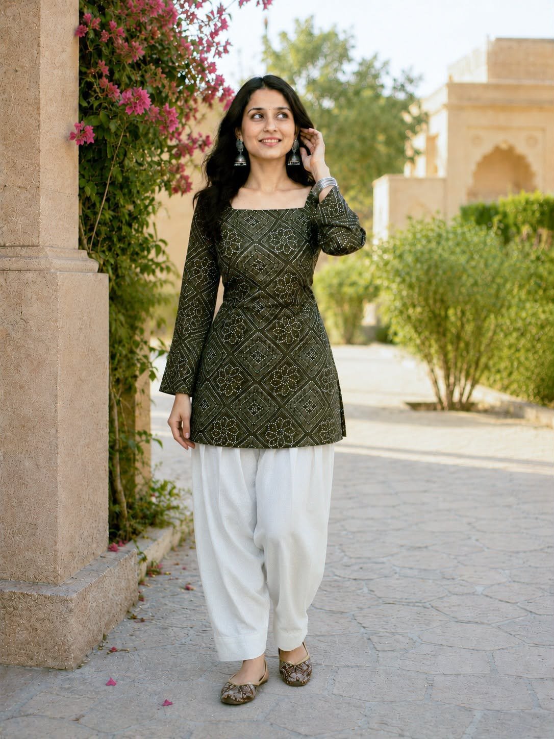 Women’s Summer Cotton Bandhej Print Top Pant Set with Farsi Pant - Image 5