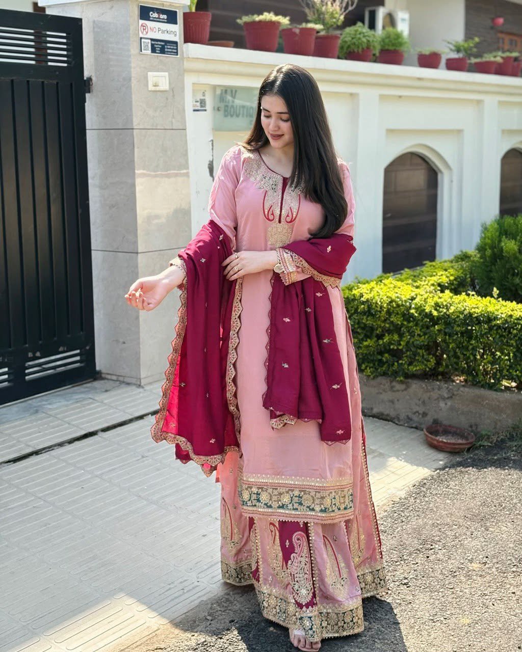 Elegant Fox Georgette Embroidered Kurta Palazzo Set with Dupatta for Women - Image 4