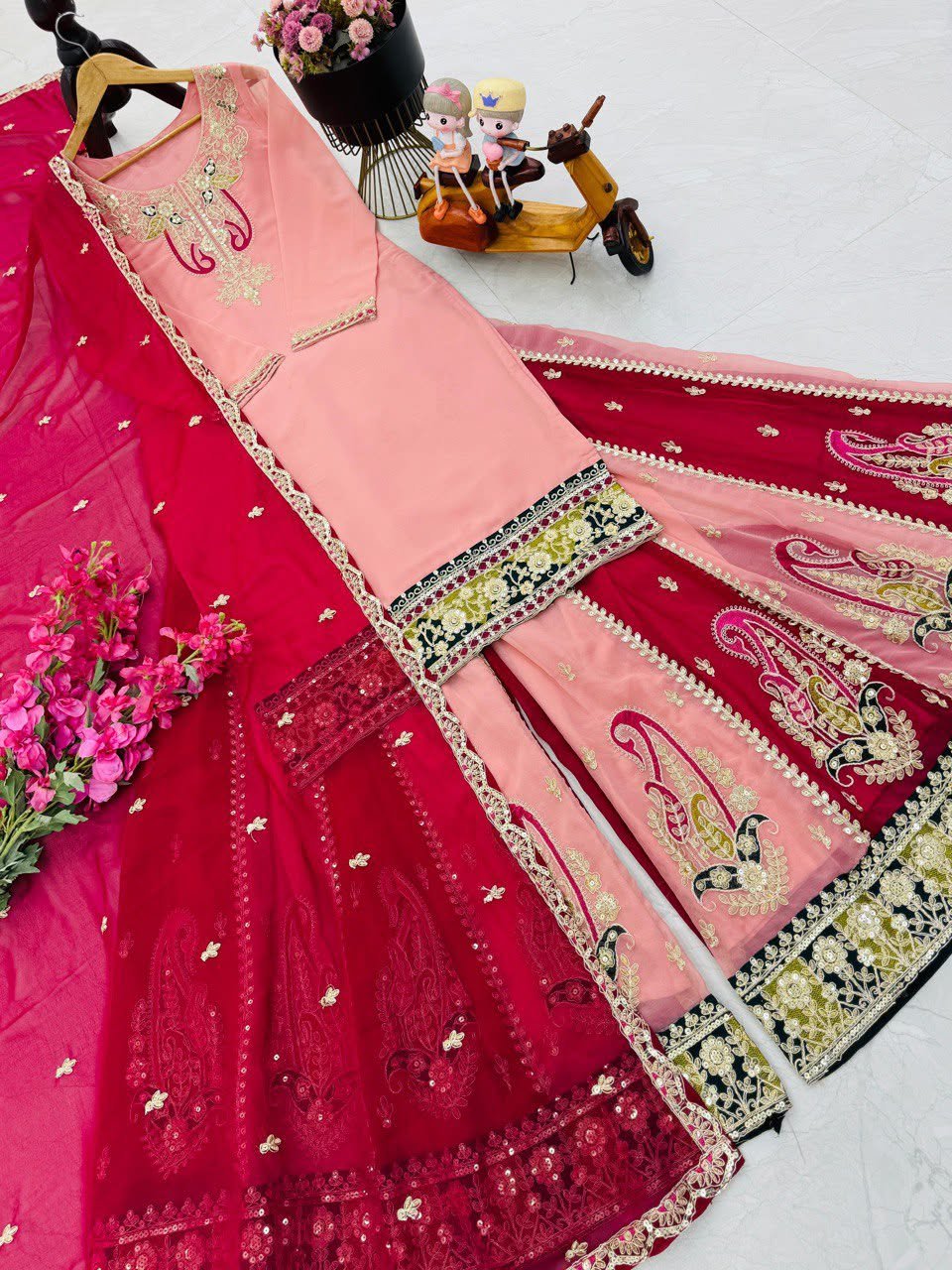 Elegant Fox Georgette Embroidered Kurta Palazzo Set with Dupatta for Women - Image 9