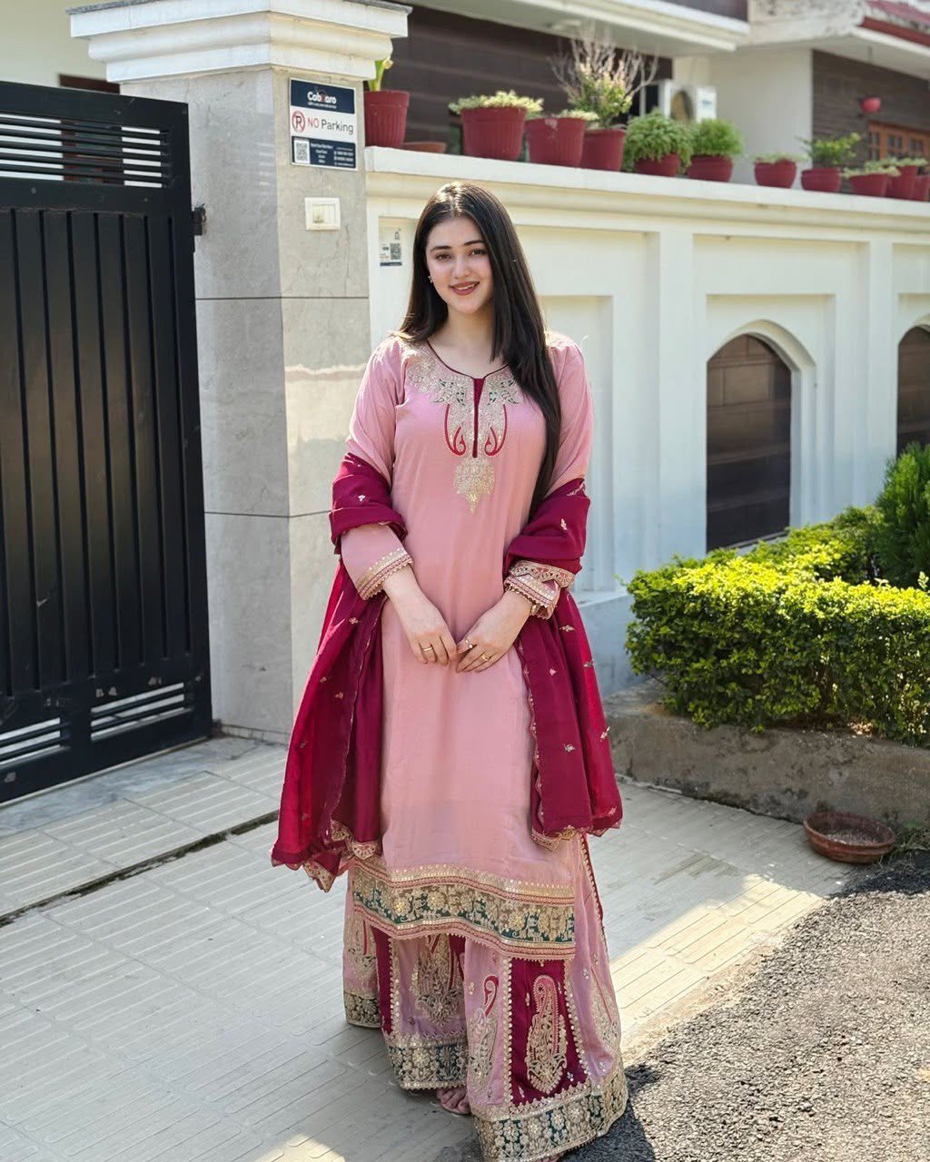Elegant Fox Georgette Embroidered Kurta Palazzo Set with Dupatta for Women - Image 5