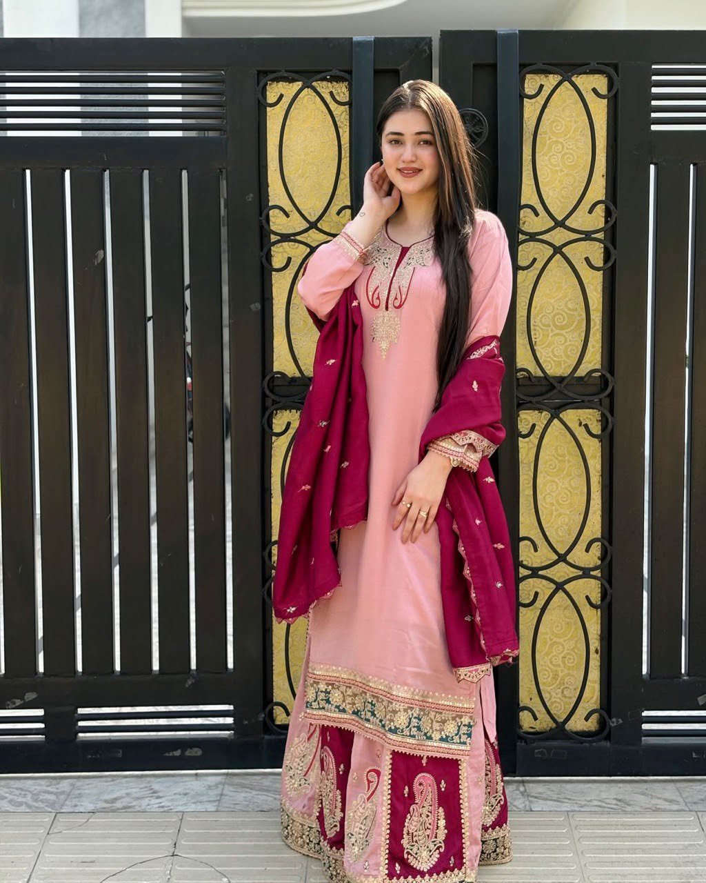 Elegant Fox Georgette Embroidered Kurta Palazzo Set with Dupatta for Women - Image 2