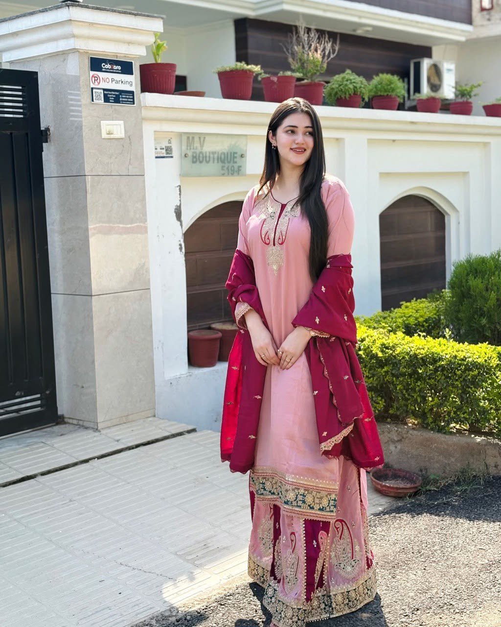 Elegant Fox Georgette Embroidered Kurta Palazzo Set with Dupatta for Women - Image 3