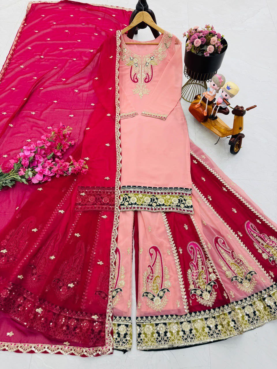Elegant Fox Georgette Embroidered Kurta Palazzo Set with Dupatta for Women - Image 10