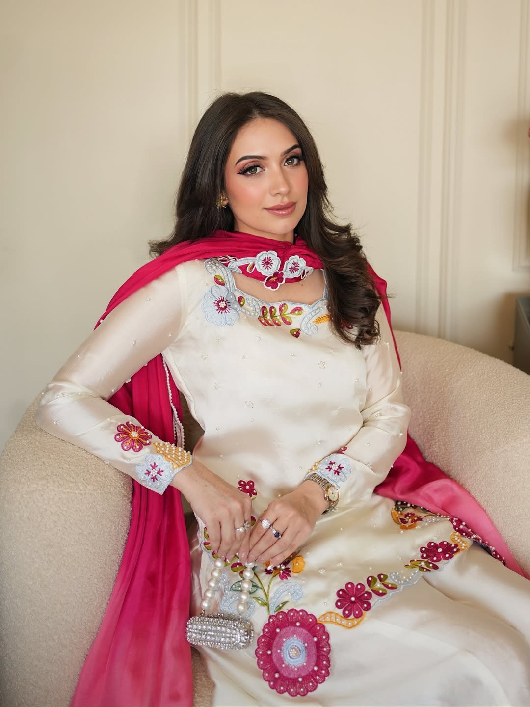 Premium Roman Glass Embroidered Kurta Pant Dupatta Set for Women | Moti Work Designer Suit Set - Image 3