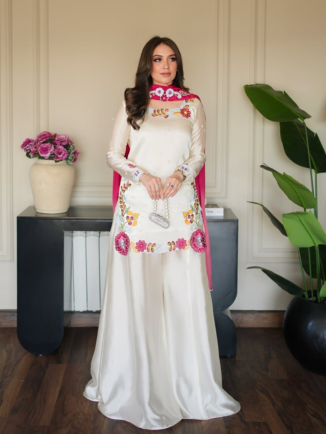 Premium Roman Glass Embroidered Kurta Pant Dupatta Set for Women | Moti Work Designer Suit Set - Image 2