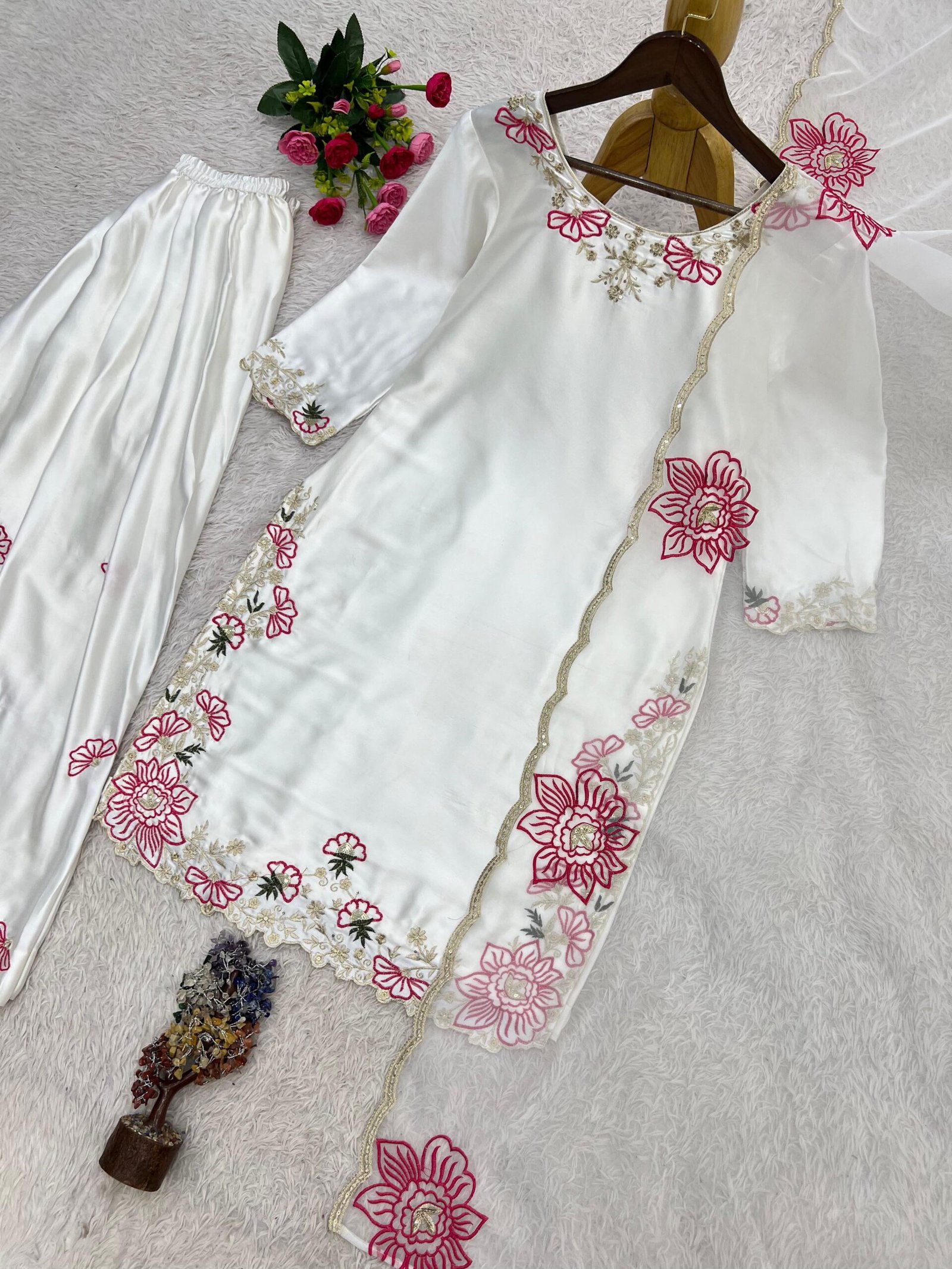 Pure Devsena Silk Heavy Embroidered Farshi Shalwar Suit Set with Organza Dupatta - Image 7