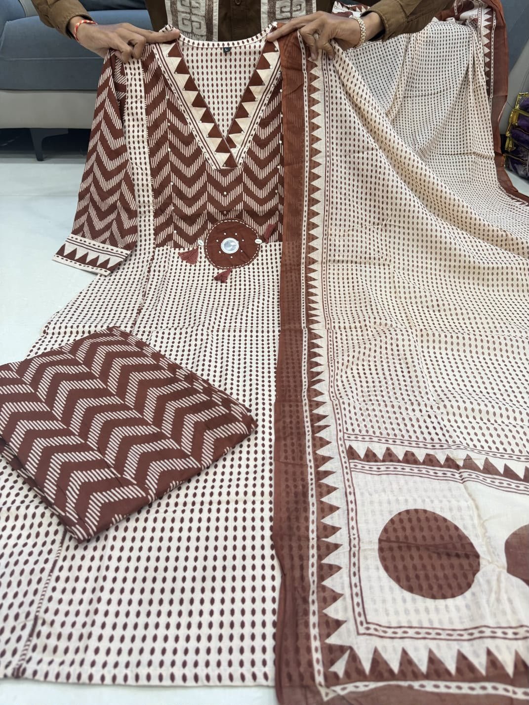 Premium Jaipur Cotton Kurti Set with Pant & Dupatta for Women | Handwork Ethnic Wear - Image 7