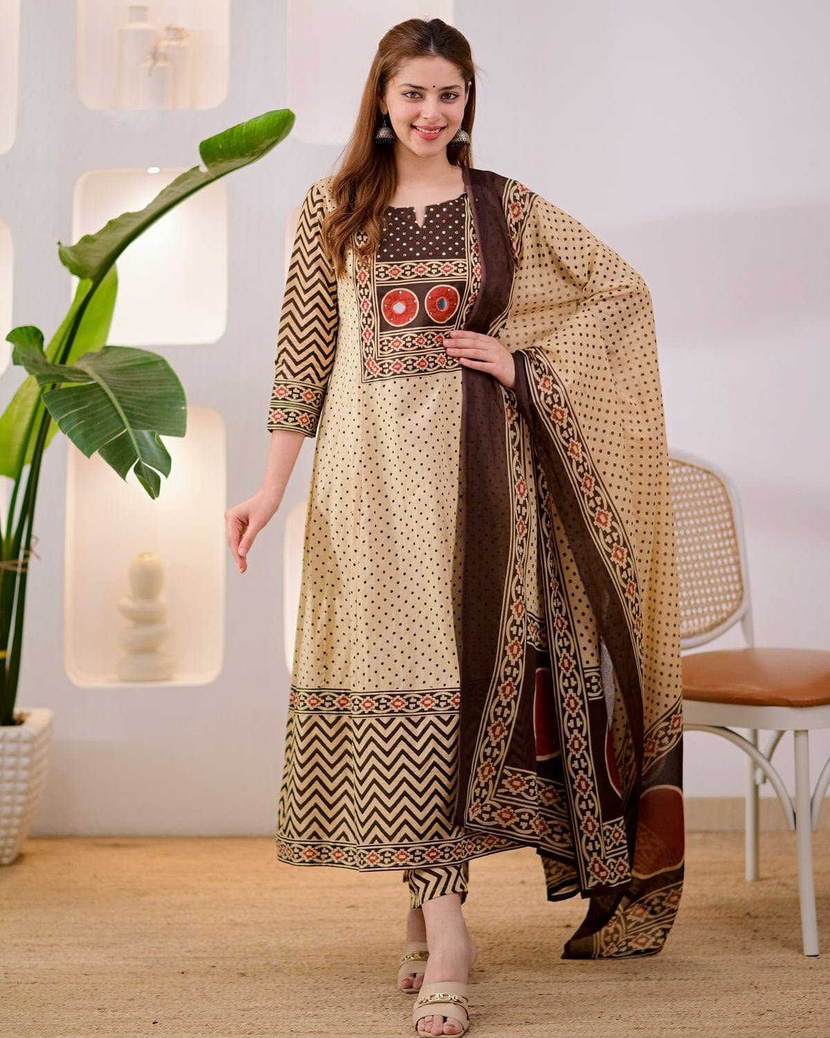 Rakhi Special Jaipuri Pure Cotton Designer Printed Kurta Pant Dupatta Set for Women - Image 4