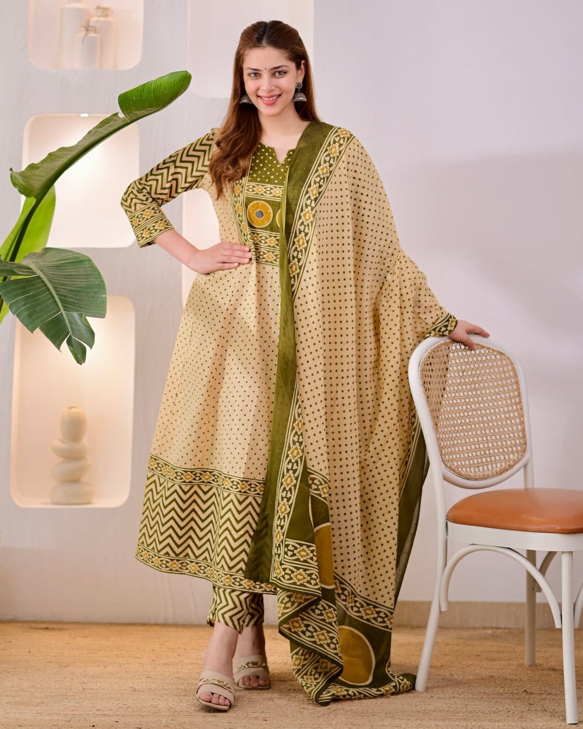 Rakhi Special Jaipuri Pure Cotton Designer Printed Kurta Pant Dupatta Set for Women - Image 3
