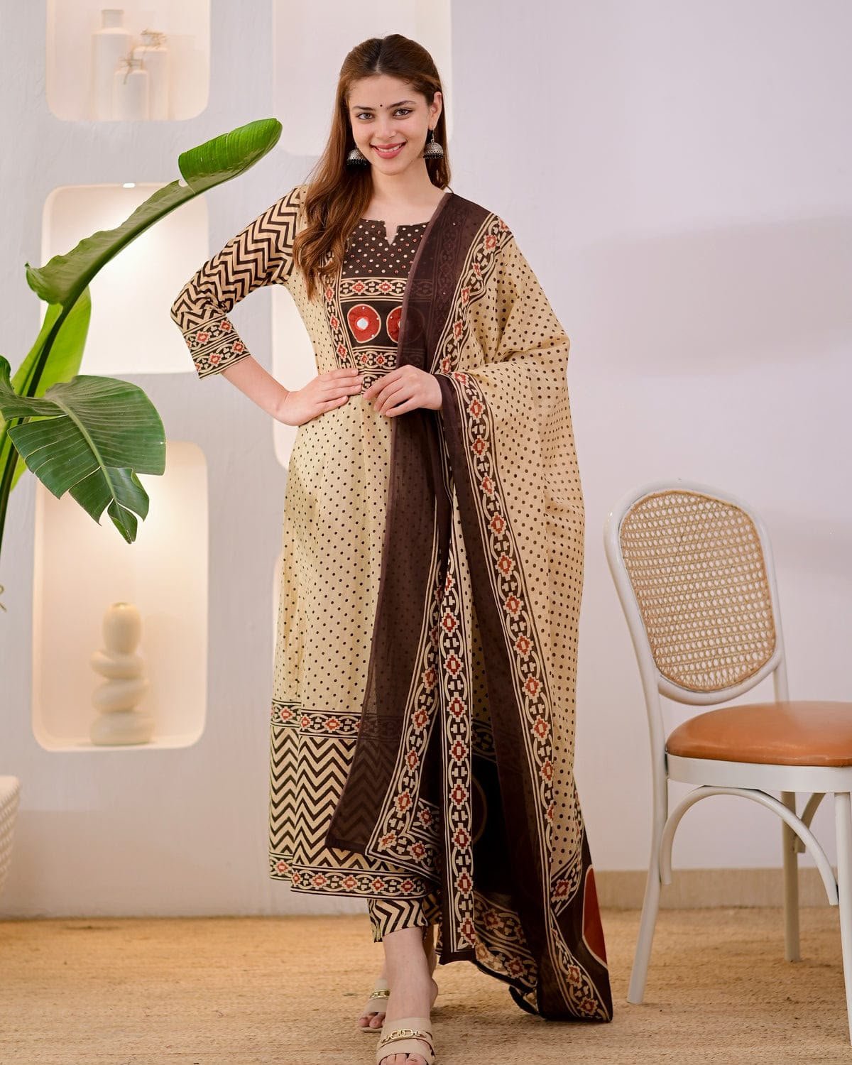 Rakhi Special Jaipuri Pure Cotton Designer Printed Kurta Pant Dupatta Set for Women - Image 5