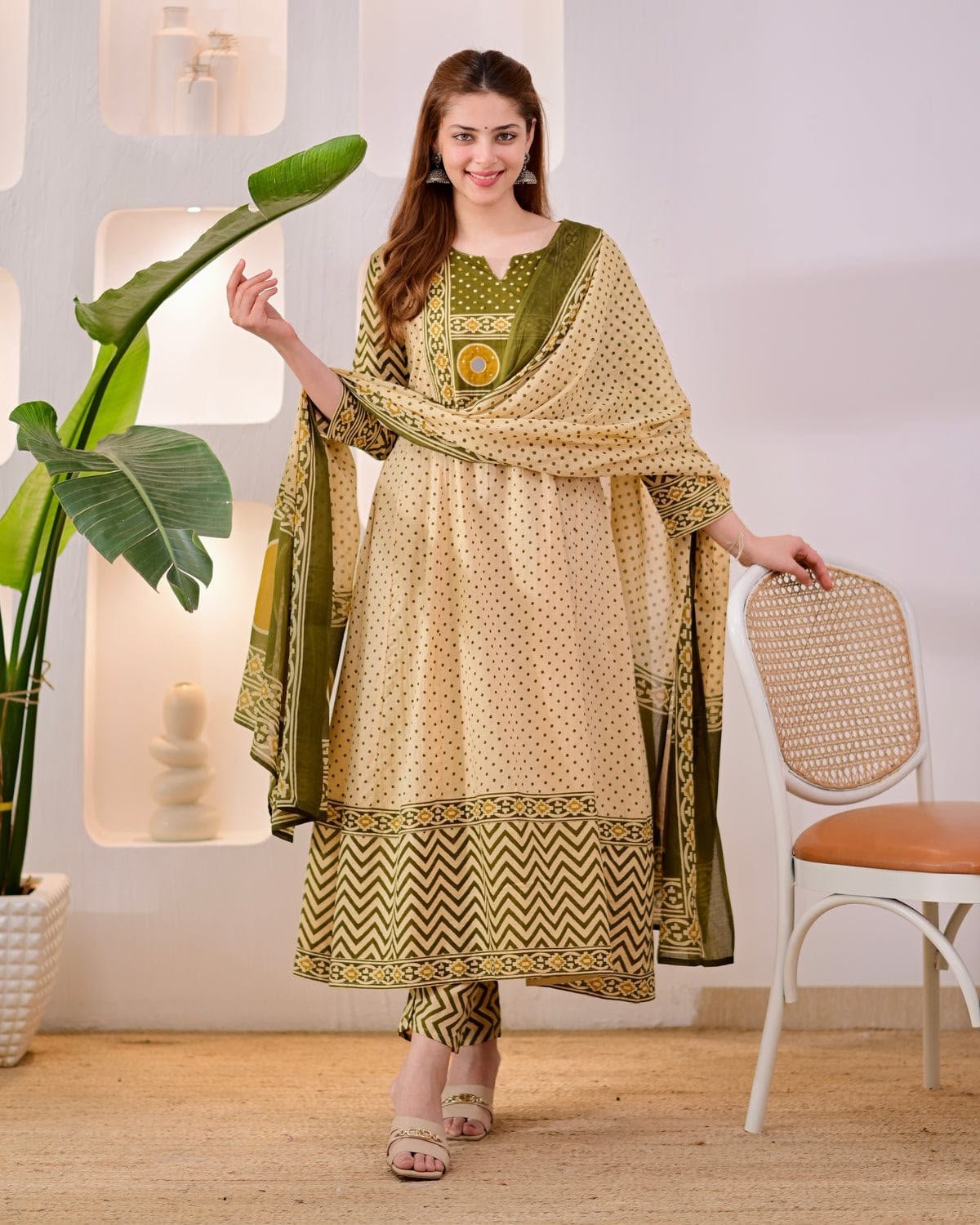 Rakhi Special Jaipuri Pure Cotton Designer Printed Kurta Pant Dupatta Set for Women - Image 2