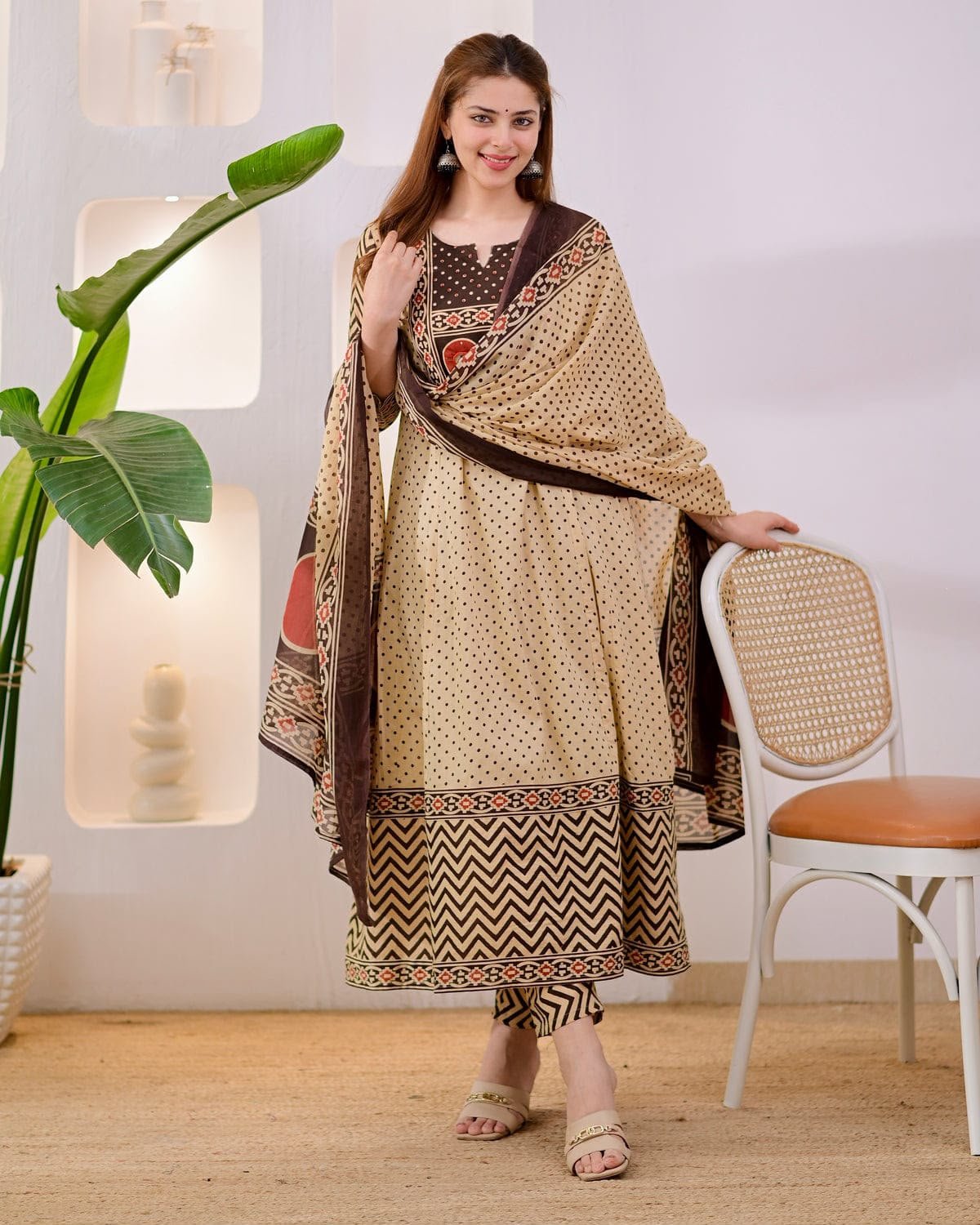 Rakhi Special Jaipuri Pure Cotton Designer Printed Kurta Pant Dupatta Set for Women - Image 6