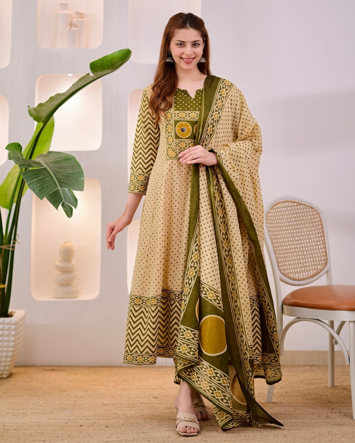 Rakhi Special Jaipuri Pure Cotton Designer Printed Kurta Pant Dupatta Set for Women